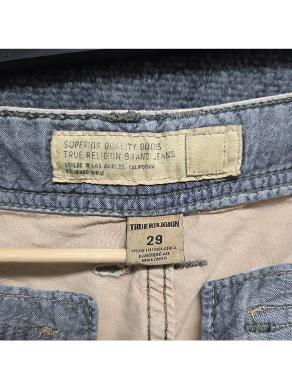 True Religion Shorts Mens 29 Brown Cargo Trooper Distressed MISSING BUTTON